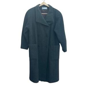 Pavilion Women's Size LP Green Wool Double Breasted Overcoat Pockets Heavyweight